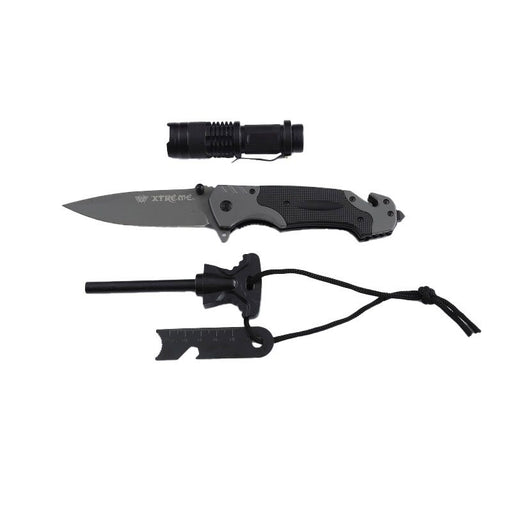 Xtreme | 8″ Pocket Knife Gift Set – Multifunctional Folding Knife with Flashlight & Flint (XTR-HKN135) Folding Knives Canadian Distributor