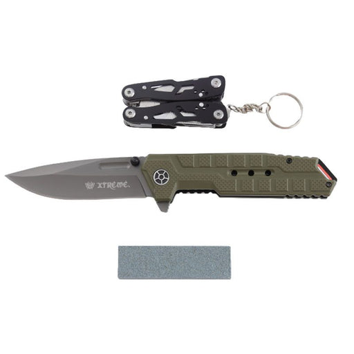 Xtreme | 8.46″ Pocket Knife Gift Set – Titanium-Coated Folding Knife with Multi-Tool Pliers & Whetstone (XTR-HKN137) Folding Knives Canadian Distributor