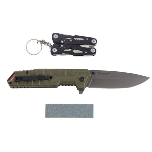 Xtreme | 8.46″ Pocket Knife Gift Set – Titanium-Coated Folding Knife with Multi-Tool Pliers & Whetstone (XTR-HKN137) Folding Knives Canadian Distributor