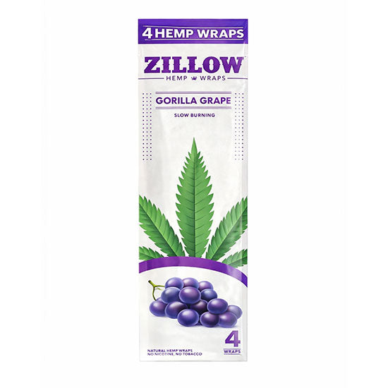 Zillow | Hemp Wraps – 4 Count (20 Packs / Box) Leaf Wrap LEHIGH WHOLESALE GORILLA GRAPE
