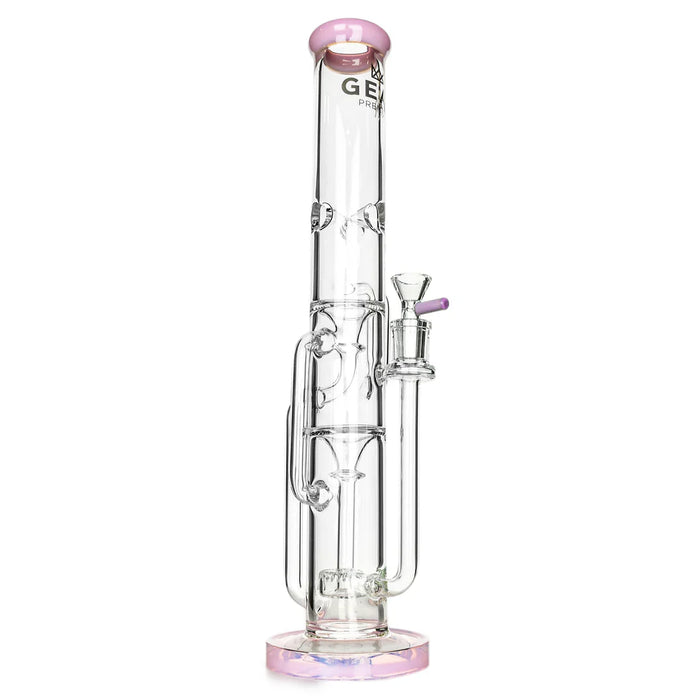 GEAR Premium® | 15" Stemless Dual Chamber Recycler Water Pipe Glass Bong Smoking Cat Distribution Pink Slyme
