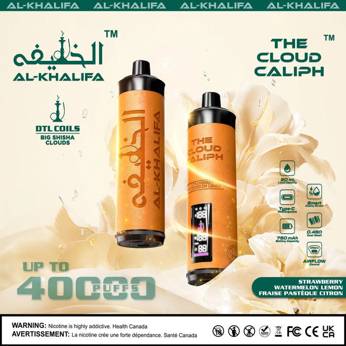 [ON] Al Khalifa | The Cloud Caliph 40k Box of 5 Disposable Vape Vape Daddy Strawberry Watermelon Lemon