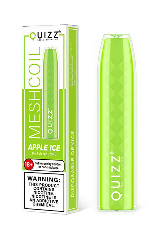 Quizz 600 Puffs Disposable Mesh Coil Vape – 2% Nic Box of 10-Apple Ice - One Wholesale