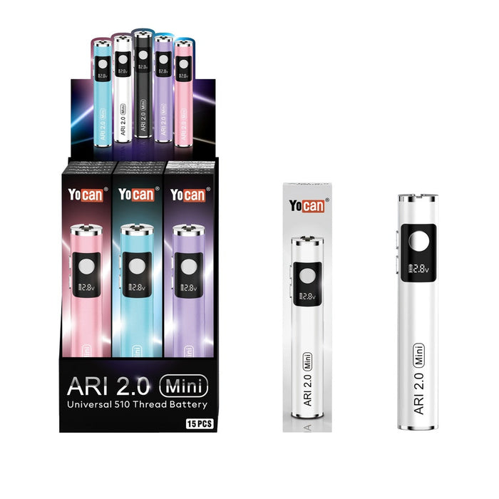 Yocan | Ari 2.0 MINI Battery 15 count display Assorted Colours 510 Battery Smoking Cat Distribution(S)
