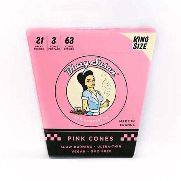 Blazy Susan | King Size Pink Pre Rolled Cones Box of 21 Pre-rolled Cone (Display Pack) Smoking Cat Distribution