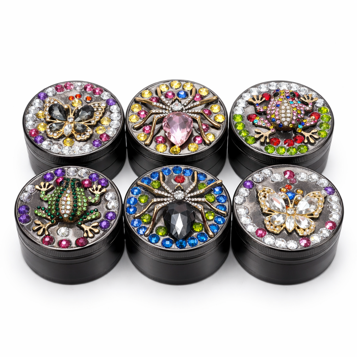 Genie | 4-Part 63mm 3D Decorative Grinder with rhinestones – Box of 6 [GR63]