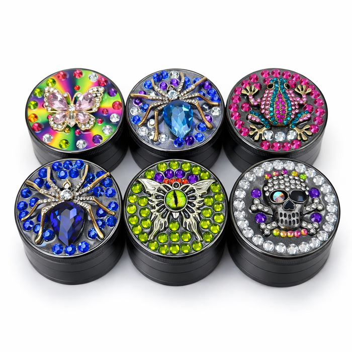 Genie | 4-Part 63mm 3D Decorative Grinder with rhinestones – Box of 6 [GR63]