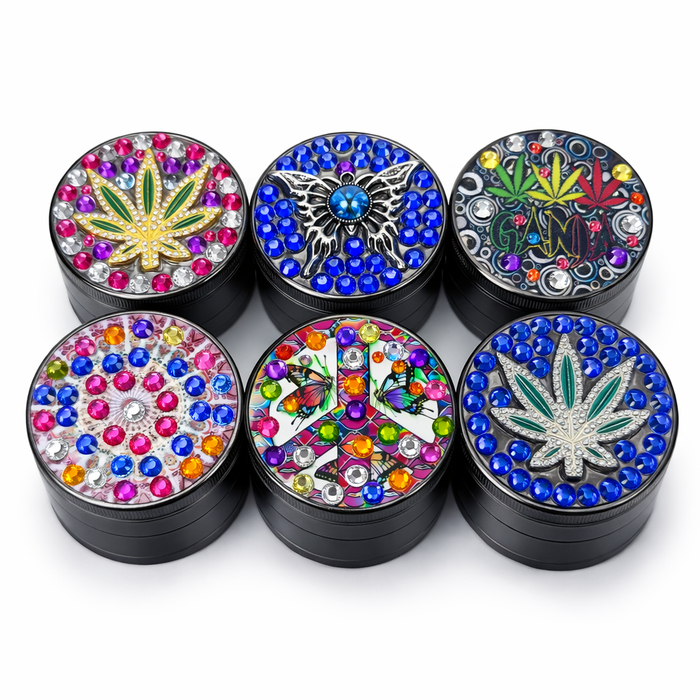 Genie | 4-Part 63mm 3D Decorative Grinder with rhinestones – Box of 6 [GR63]