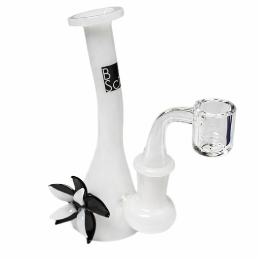 BoroSci | 5.5" Bent Neck Flower Mini Beaker with Banger Glass Rig Glass Rig Maq Distributors Black