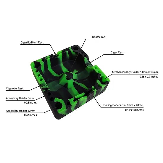 [10 Pack Bundle] Herbhuggers | Premium Silicone Ashtray Featuring Center Tap Ash and Glassware Clearer with Accessory Organizing Slot Holders Bundle ONE