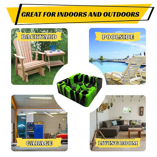 [10 Pack Bundle] Herbhuggers | Premium Silicone Ashtray Featuring Center Tap Ash and Glassware Clearer with Accessory Organizing Slot Holders Bundle ONE