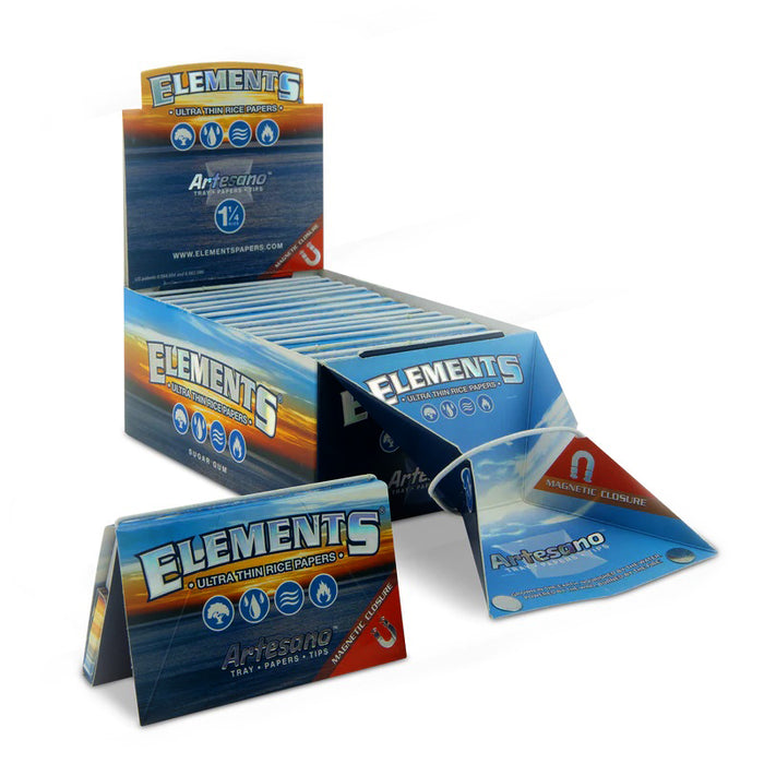 Elements Ultra Thin Rice Rolling Papers Artesano 1 1/4 Size Papers Tray & Tips - 15 packs 1 - 1/4" Size ONE