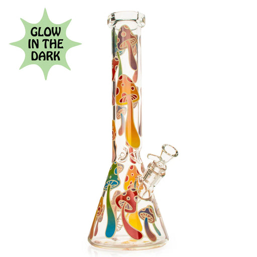 Red Eye Glass® | 15" Glow-in-the-Dark Mushroom Magic Beaker Base Water Pipe [REG083C] Glass Bong Smoking Cat Distribution