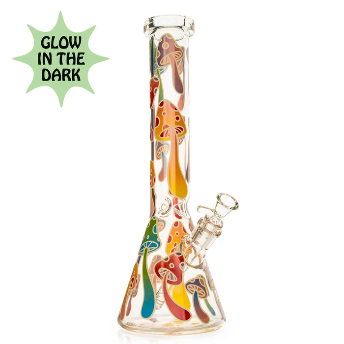 Red Eye Glass® | 15" Glow-in-the-Dark Mushroom Magic Beaker Base Water Pipe [REG083C] Glass Bong Smoking Cat Distribution
