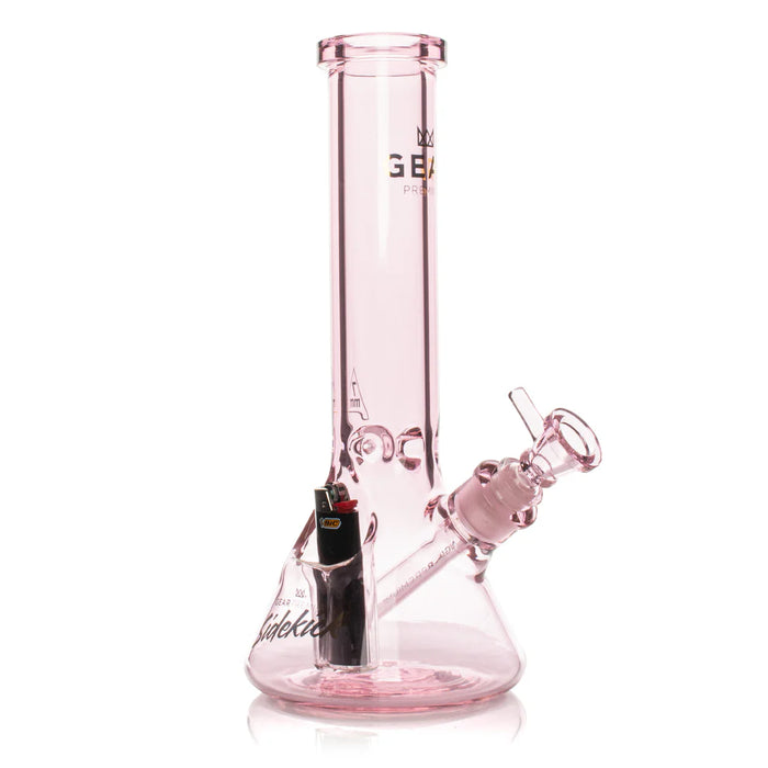 GEAR Premium® | 12" 7mm Thick Sidekick Beaker Tube - G572 Glass Bong Smoking Cat Distribution Pink