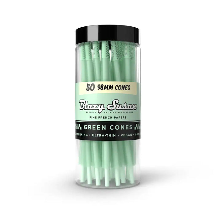 Blazy Susan | Green Cones Jar – (50 Count) Pre-rolled Cone (Bulk / Tower) Smoking Cat Distribution 98mm