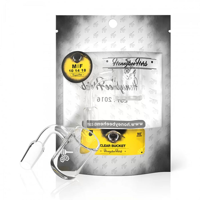 Honeybee Herb | 14mm Male Clear Bucket Quartz Banger – 90° White Line Bowl · Banger · Oil Burner Honeybee Herb
