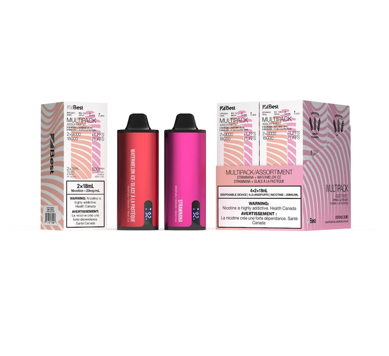 ZLAB | Z BEST 18K(2x9K) Puffs disposable vape Box of 4 Federal Excise Tax Smoke N Vape Cartel Multipack (Strawnana + Watermelon Ice)