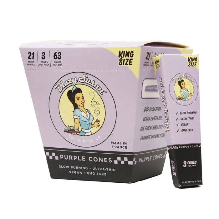 Blazy Susan | Purple King Size Cones Box of 21 ROLLING PAPER Smoking Cat Distribution