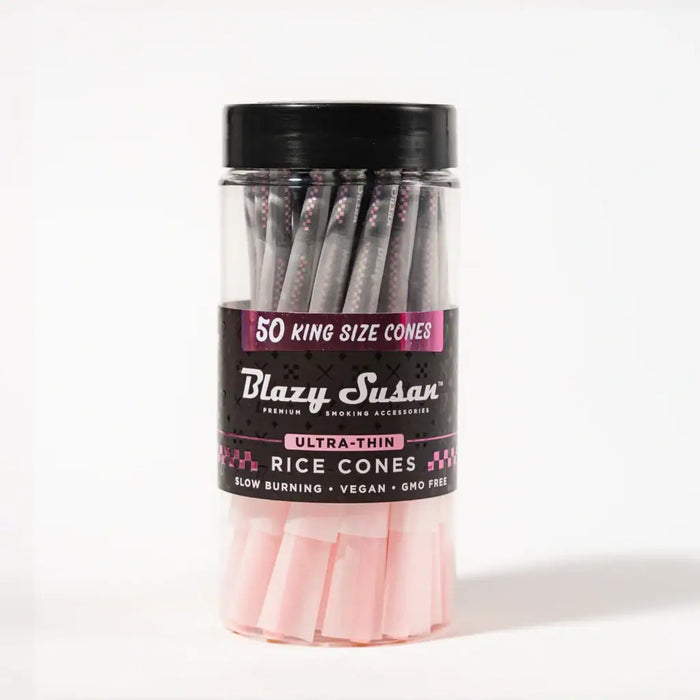 Blazy Susan | Ultra Thin Rice Cones Jar – 50 Count Pre-rolled Cone (Bulk / Tower) Smoking Cat Distribution King