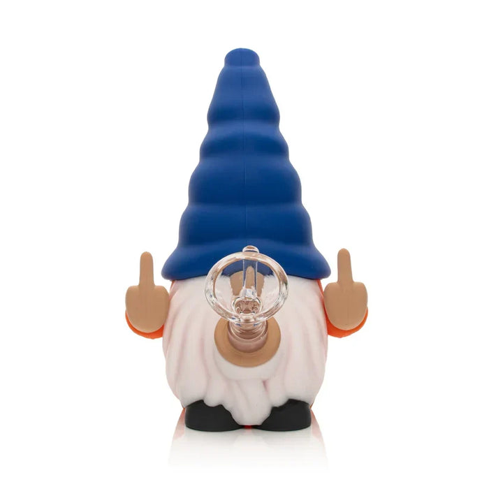 Lit Silicone 6" Give No Fux Gnome Water Pope with glass bowl Bongs Smoking Cat Distribution Blue and Orange