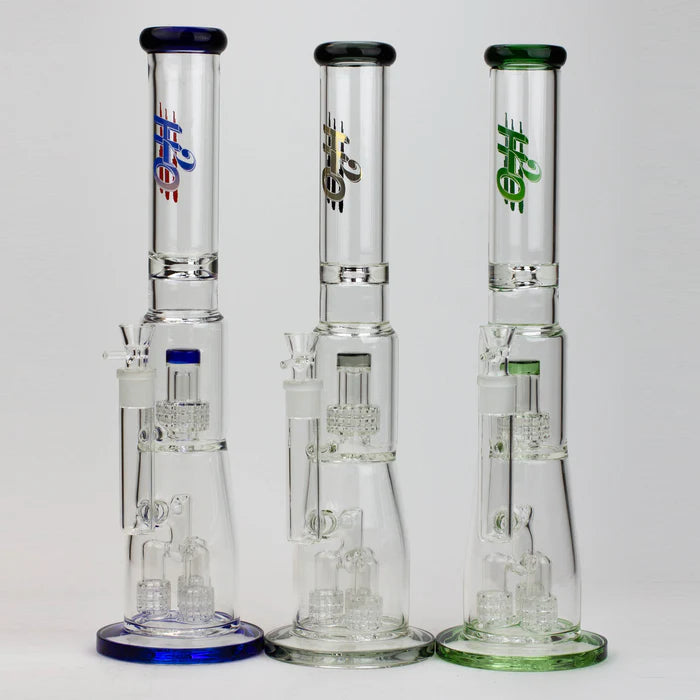 [2 Pack Bundle] 17.5" H2O glass water bong with shower head percolator [H2O-5003] Glass Bong ONE