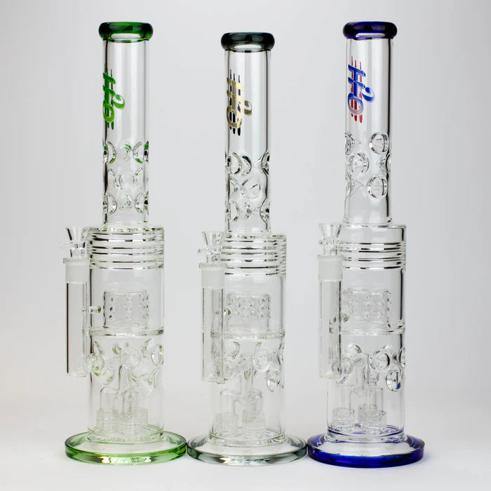 [2 Pack Bundle] 18" H2O glass water bong with triple mini shower head diffuser [H2O-5007] Glass Bong ONE