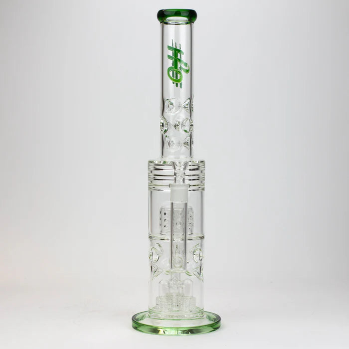 [2 Pack Bundle] 18" H2O glass water bong with triple mini shower head diffuser [H2O-5007] Glass Bong ONE