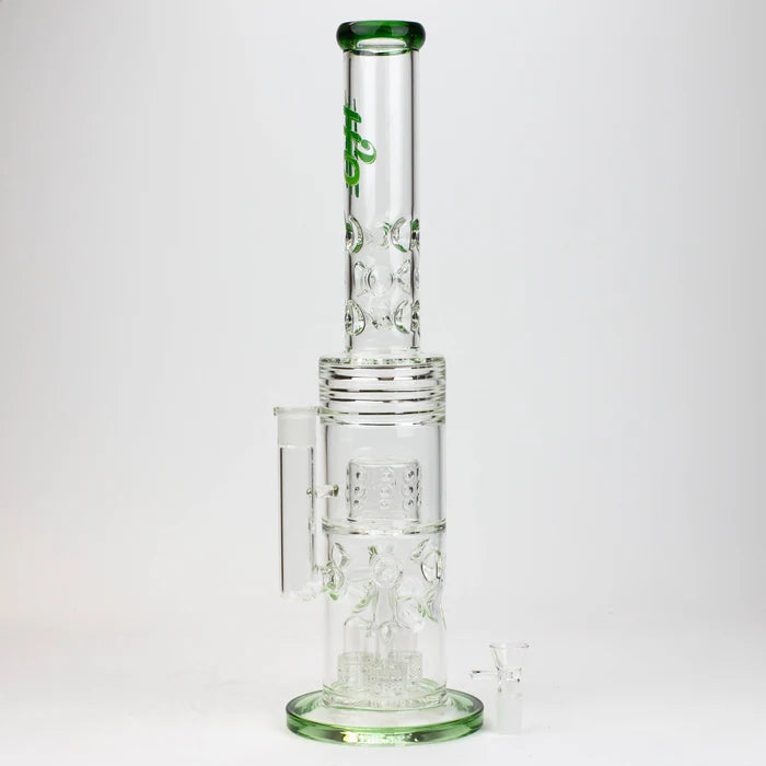 [2 Pack Bundle] 18" H2O glass water bong with triple mini shower head diffuser [H2O-5007] Glass Bong ONE