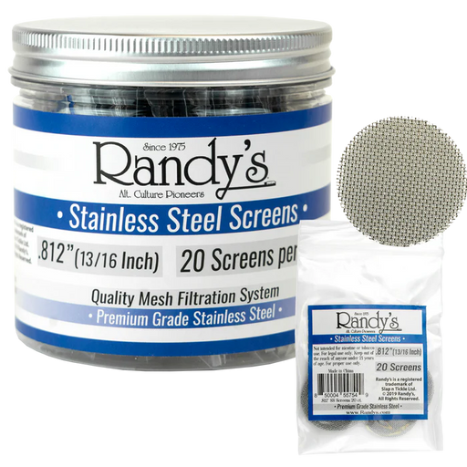 Randy’s® | 0.812" Screens – Jar of 20 (36 Jars / 720 Screens Total) Metal Screen LEHIGH WHOLESALE Stainless Steel