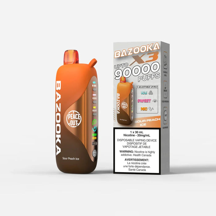Peace Out | Bazooka X3 – Disposable Vape (Box of 5) Ontario Excise Tax Vape Daddy Sour Peach Ice