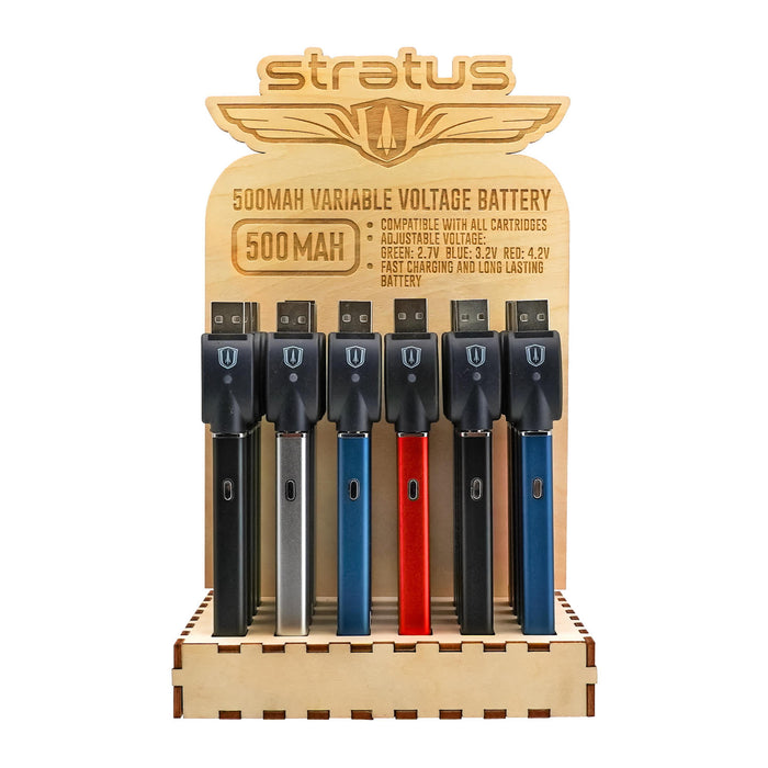 Stratus | 500Mah vape battery W/USB Charger Display of 24 510 Battery Buddyz Wholesale
