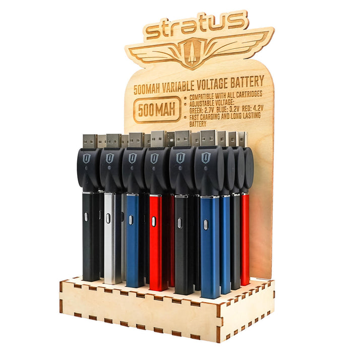 Stratus | 500Mah vape battery W/USB Charger Display of 24 510 Battery Buddyz Wholesale
