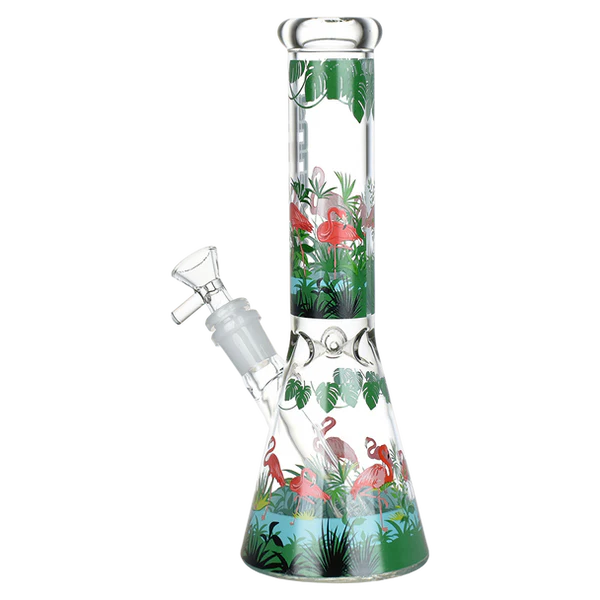 Pulsar® | 10" Chilllin flamingos Bong [WP774] Glass Bong Smoking Cat Distribution
