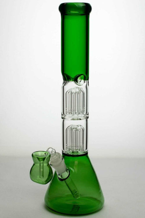 15 ihches double 6 tree arms percolator glass water bong-Green-1569 - One Wholesale