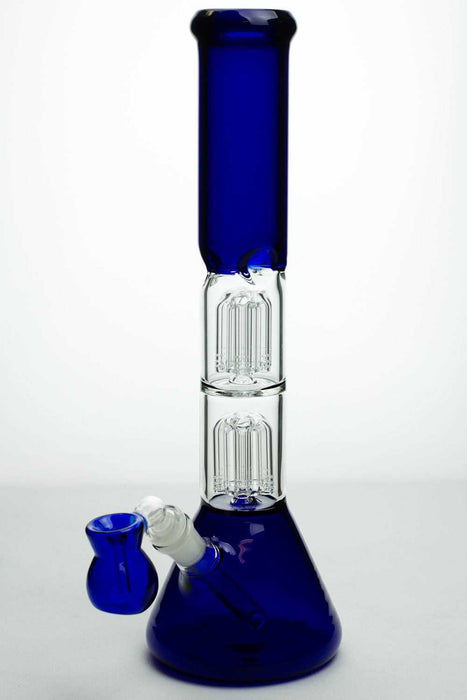 15 ihches double 6 tree arms percolator glass water bong-Blue-1570 - One Wholesale