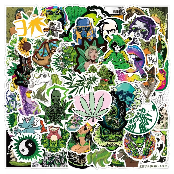 50pcs Assorted Cannabis Design Stickers Gadget Every Weekend Option A