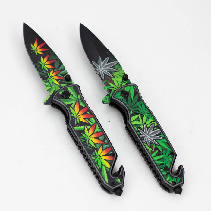 8" Leaves - Folding Knife W/ Belt Cutter