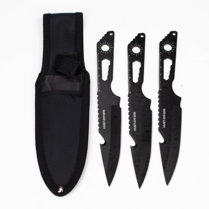 8" Three Piece Hunt Down Black Throwing Knife Set With Fish Hook [9569] Throwing Knife Canadian Distributor