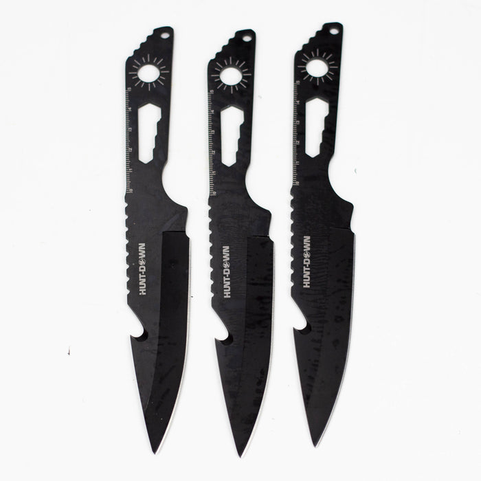 8" Three Piece  Hunt Down Black Throwing Knife Set With Fish Hook  [9569]
