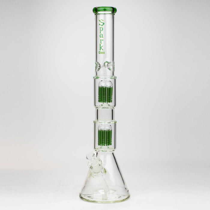 19" SPARK 7 mm double percolator glass water bong Glass Bong ONE Green