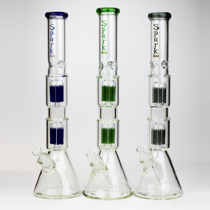 19" SPARK 7 mm double percolator glass water bong Glass Bong ONE