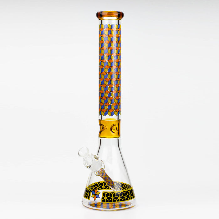 18" Cubic Pattern 7 mm glass water bong Glass Bong ONE Amber