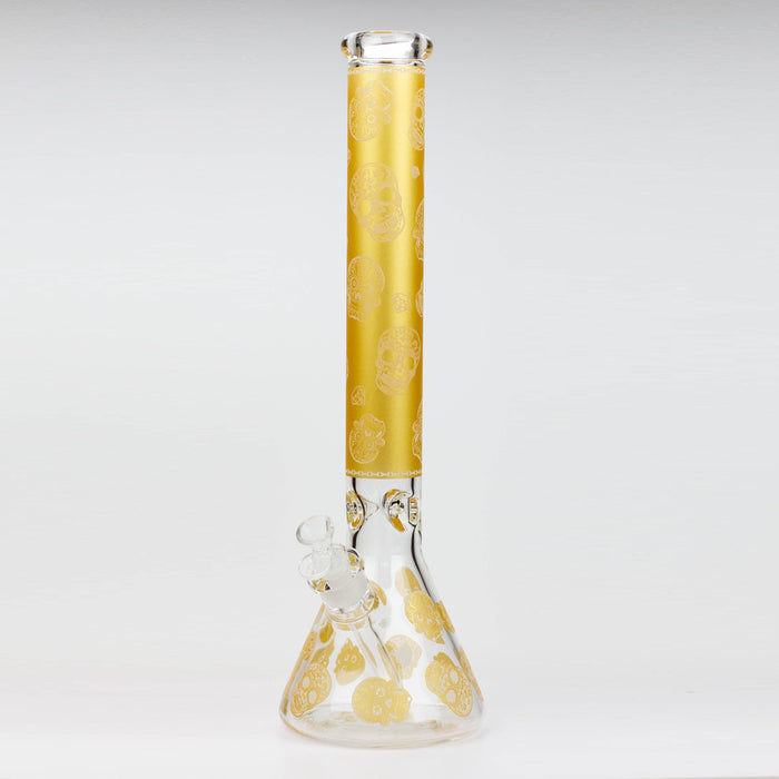 18" Skull Glow in the dark 7 mm glass water bong Glass Bong ONE Gold