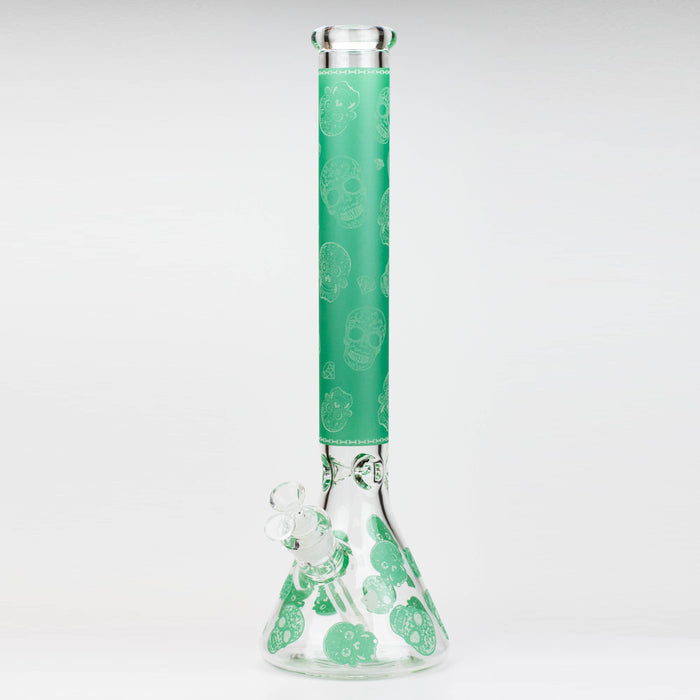 18" Skull Glow in the dark 7 mm glass water bong Glass Bong ONE Green
