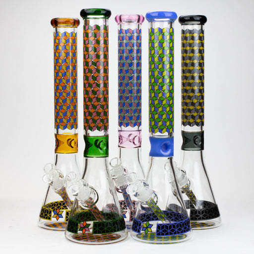 18" Cubic Pattern 7 mm glass water bong Glass Bong ONE