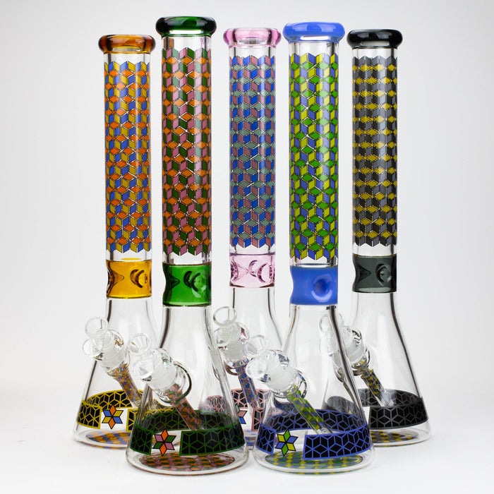 18" Cubic Pattern 7 mm glass water bong Glass Bong ONE