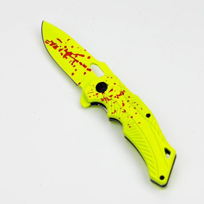 8″ Yellow Blood  Splatter Feather DP Folding Knife [SJ-209]