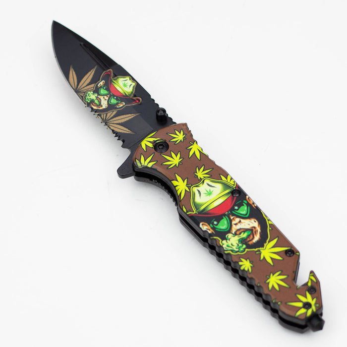 8.5" Monkey  Design - Folding Knife W/ Belt Cutte