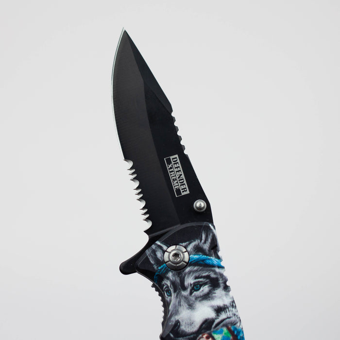 Defender-Xtreme  8" Wolf Woman- Folding Knife with Belt Cutter [13527]